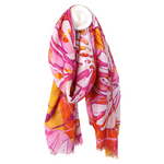 Lightweight Abstract Tropical Leaf Print Scarf | Pink & Orange