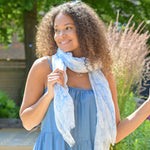 Lightweight Floral Sketch Print Scarf | Blue & White