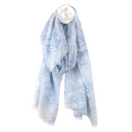 Lightweight Floral Sketch Print Scarf | Blue & White