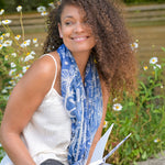 Lightweight Nautical Seashell Print Scarf | Blue & White