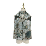 Women's Abstract Floral Print Scarf | Green & Gold