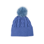 Women's Cable Knit Hat with Faux Fur Pom Pom | China Blue