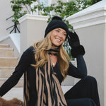 Women's Cable Knit Hat with Faux Fur Pom Pom | Ebony Black