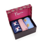 Women's Cat Socks Box | Pink/Blue | Set of 3