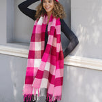 Women's Checked Winter Scarf with Tassels | Cherry Pink Mix