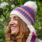 Women's Fairisle Pom Pom Hat | Cream/Navy/Magenta