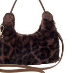 Women's Faux Fur Handbag with Rope Strap | Leopard Print | Small