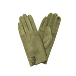 Women's Faux Suede Gloves with Button Detail | Artichoke Green