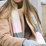 Women's Knitted Stripe Scarf | Grey/Pink/Beige