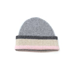 Women's Ribbed Colour Block Beanie Hat | Grey/Pink/Beige
