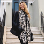 Women's Zebra Print Scarf | Black & Beige