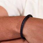 Men's Single Plaited Leather Bracelet | Navy