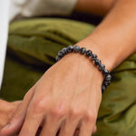 Men's Snowflake Obsidian Beaded Bracelet | Black & Grey
