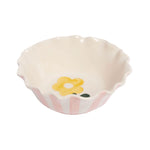 Scalloped Flower Stoneware Bowl | Pink Candy Stripes | 16cm