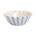 Scalloped Lemon Stoneware Bowl | Blue Candy Stripes | 16cm