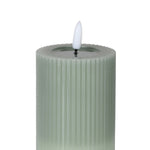LED Pillar Candle with Ribbed Detail | Sage | 13.5cm