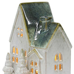 LED Rustic Glaze Alpine Chalet | White/Green Ceramic | 13cm
