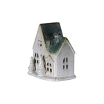 LED Rustic Glaze Alpine Chalet | White/Green Ceramic | 13cm