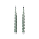LED Taper Candles with Twist Detail | Sage | Set of 2