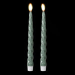 LED Taper Candles with Twist Detail | Sage | Set of 2