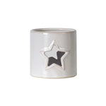 Rustic Tealight Holder with Star Cut-Out | Whitewash Porcelain | 8cm