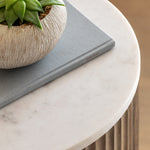 Marmo Round Marble Top Side Table | Natural Mango Wood