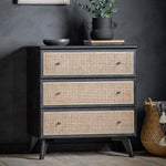 Skylar Rattan 3 Drawer Chest | Black/Natural
