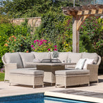 Outdoor Holton Corner Square Dining Set with Fire Pit | Stone
