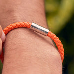 Men's Single Plaited Leather Bracelet | Orange