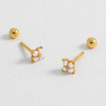Mini Pearl Flower Stud Earrings | Gold Plated