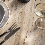 Sculpt Retro Travertine Top Dining Table | Dark Wood
