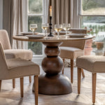 Sculpt Retro Travertine Top Dining Table | Dark Wood