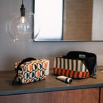 Men's Vegan Leather Flat Lay Wash Bag | Retro Stripe | Large