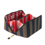 Vegan Leather Flat Lay Wash Bag | Khaki/Navy Stripe