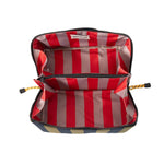 Vegan Leather Flat Lay Wash Bag | Khaki/Navy Stripe