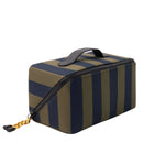 Vegan Leather Flat Lay Wash Bag | Khaki/Navy Stripe