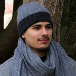 Men's Ribbed Colour Block Beanie Hat | Grey/Black