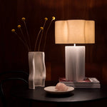Ceramic Flower Table Lamp with Linen Shade | White