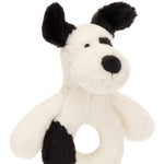 Bashful Black & Cream Puppy Ring Rattle | Baby Jellycat