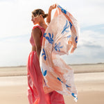 Botanical Print Foil Scarf | Coral & Cobalt Blue