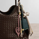 Bow Bag Charm Keyring | Loved | Light Taupe & Off White