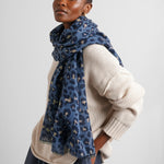 Lightweight Scarf | Leopard Print | Navy & Taupe
