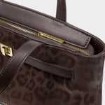 Orin Top Handle Leopard Print Crossbody Bag | Chocolate