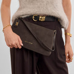 Orin Twist Lock Suedette Shoulder Bag | Bitter Chocolate | Small