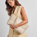 Taya Hand Woven Suedette Shoulder Bag | Off White