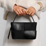 Taya Woven Suedette Top Handle Bag | Black