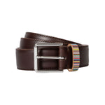 Men's Leather Belt with 'Signature Stripe' Keeper | Dark Brown