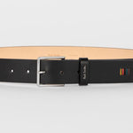 Men's Leather Belt with 'Signature Stripe' Stitch | Black