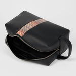 Men's Leather 'Signature Stripe' Trim Wash Bag | Black