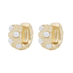 Gisele Textured Chunky Hoop Earrings with Pearls | Gold Plated